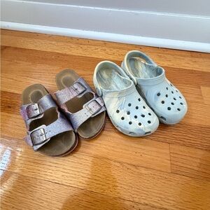 Size 12 Girls Glitter Buckle Sandals and Crocs